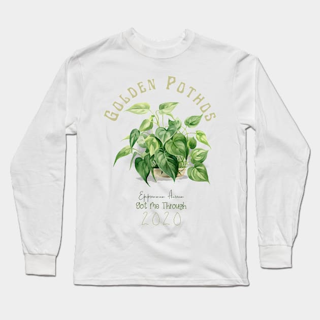 Golden Pothos, Botanical Illustration T-Shirt | Plant Lover Tee Long Sleeve T-Shirt by Abystoic